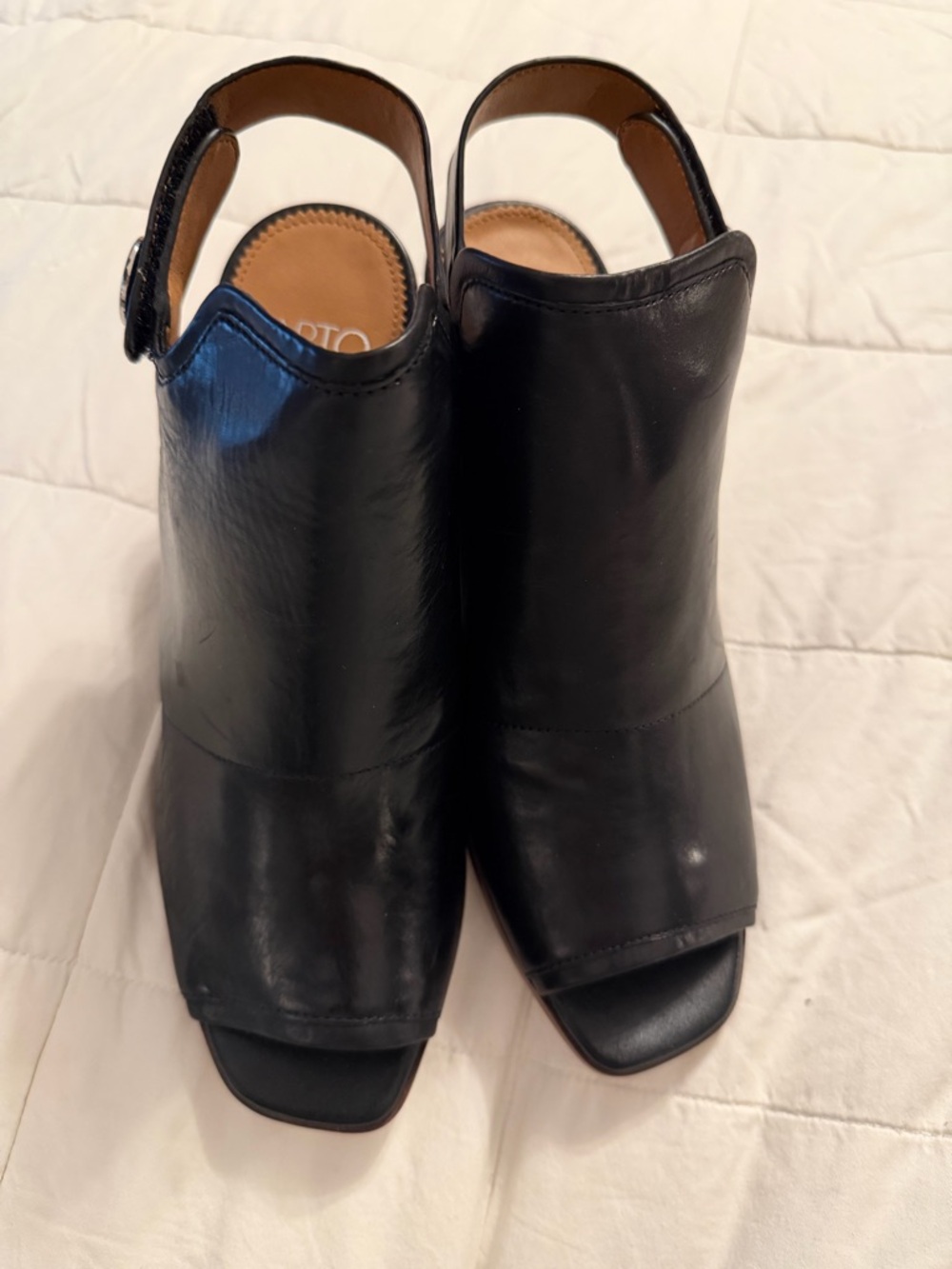 Franco Sarto Black Leather Open-Toe Slingback Mules